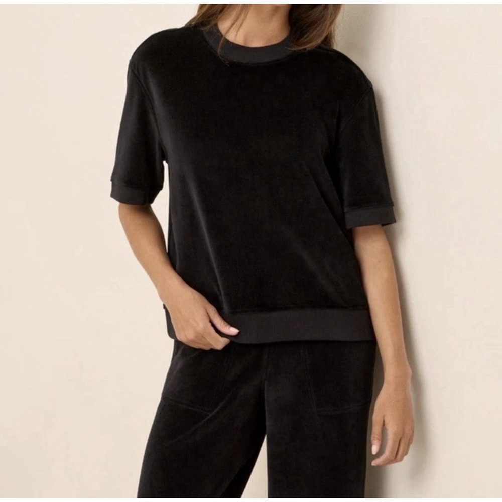 Pact Organic Pure Velour Sweatshirt Tee Boxy Clean Casual Black Women's Small